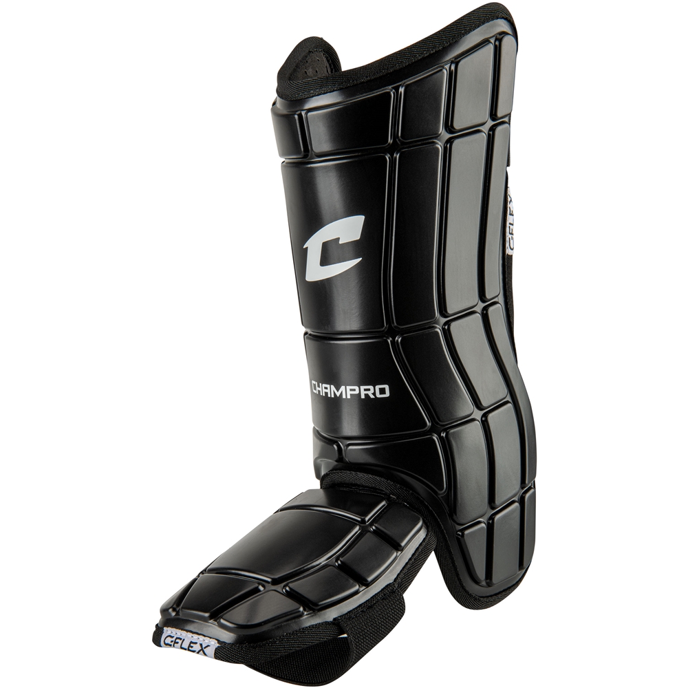 Champro Optimus C-Flex batter's ankle guard in black featuring impact-hardening technology for foot and shin protection.